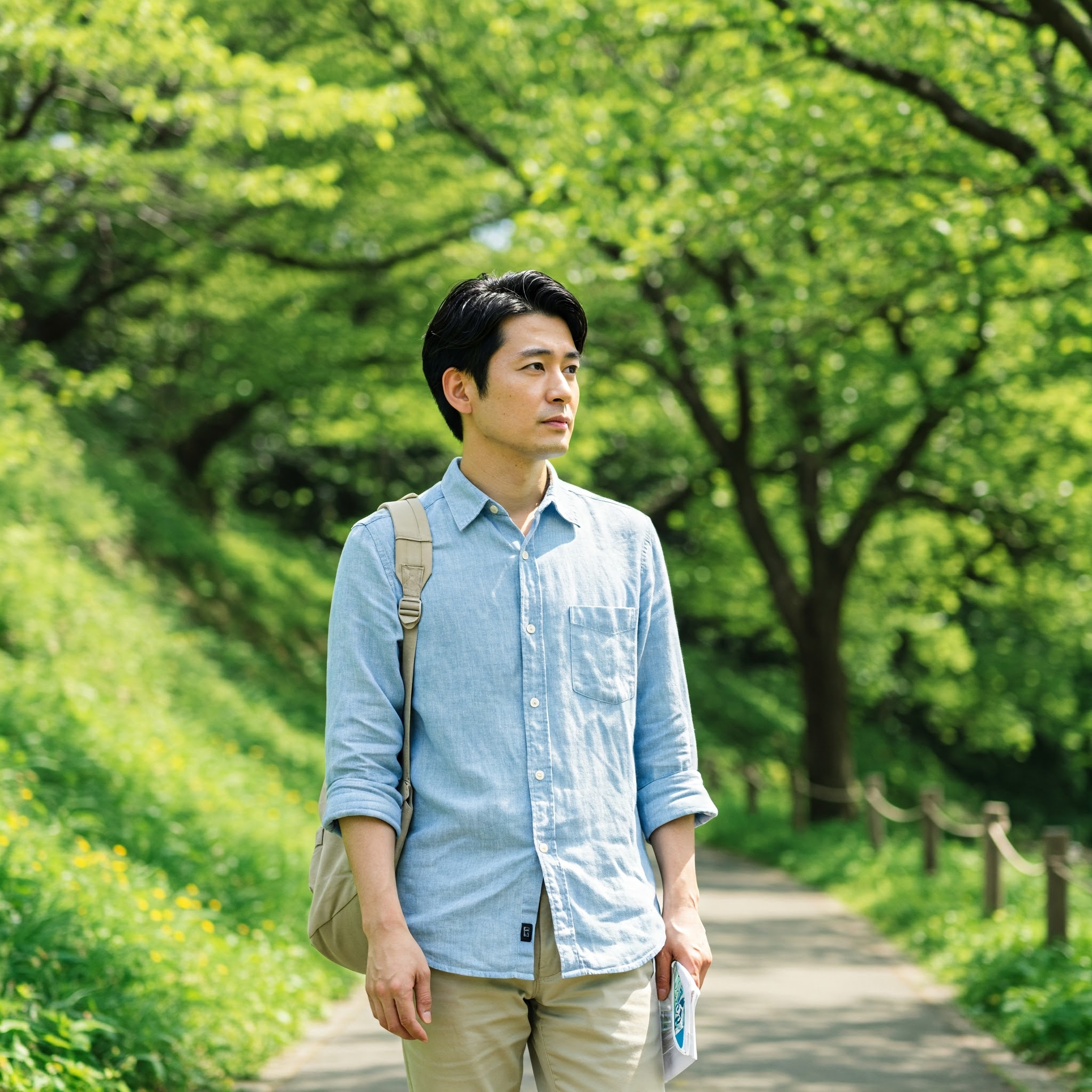 準備期間中にプチ旅行で自分と向き合う男性のイメージ