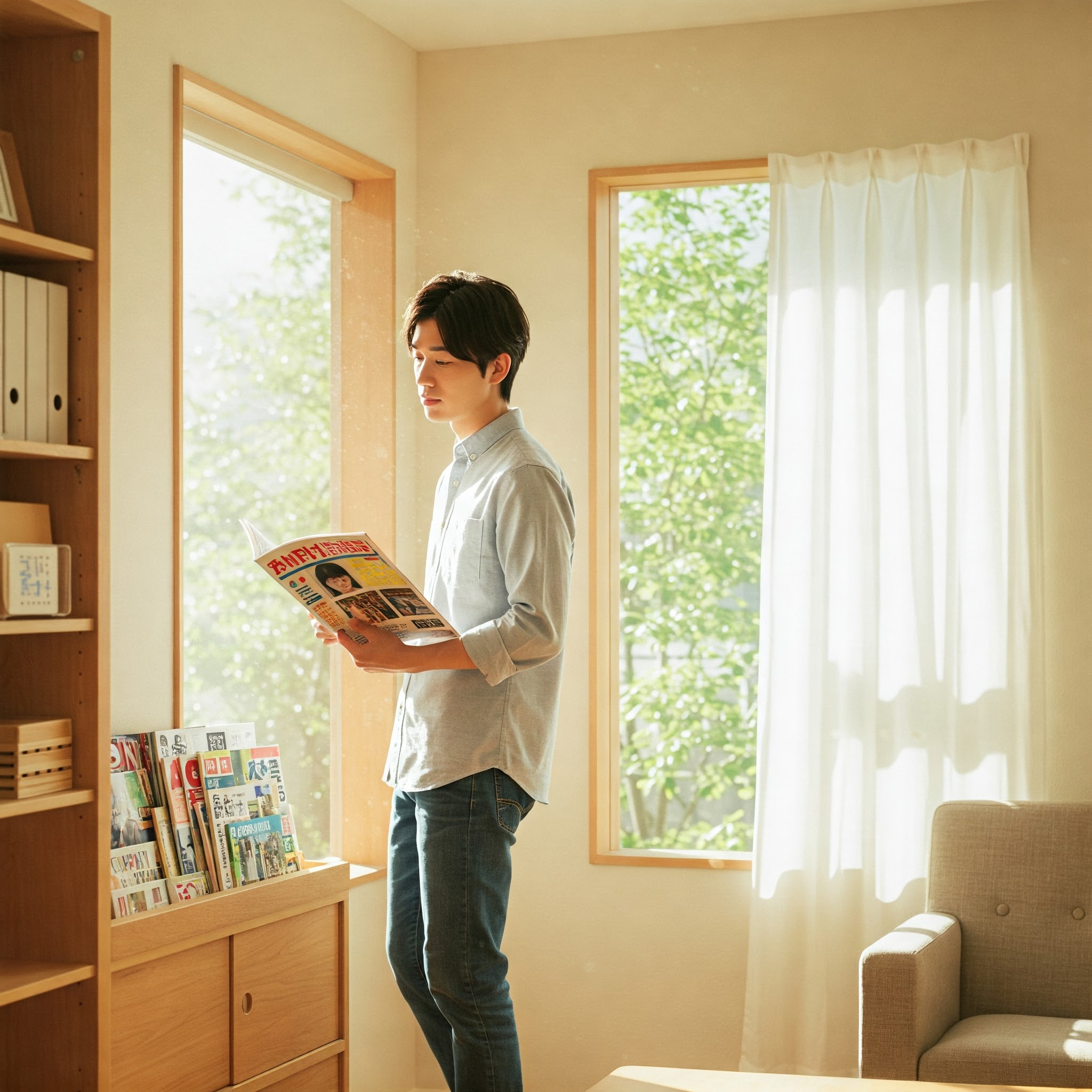 男性が求人誌を手に取っている