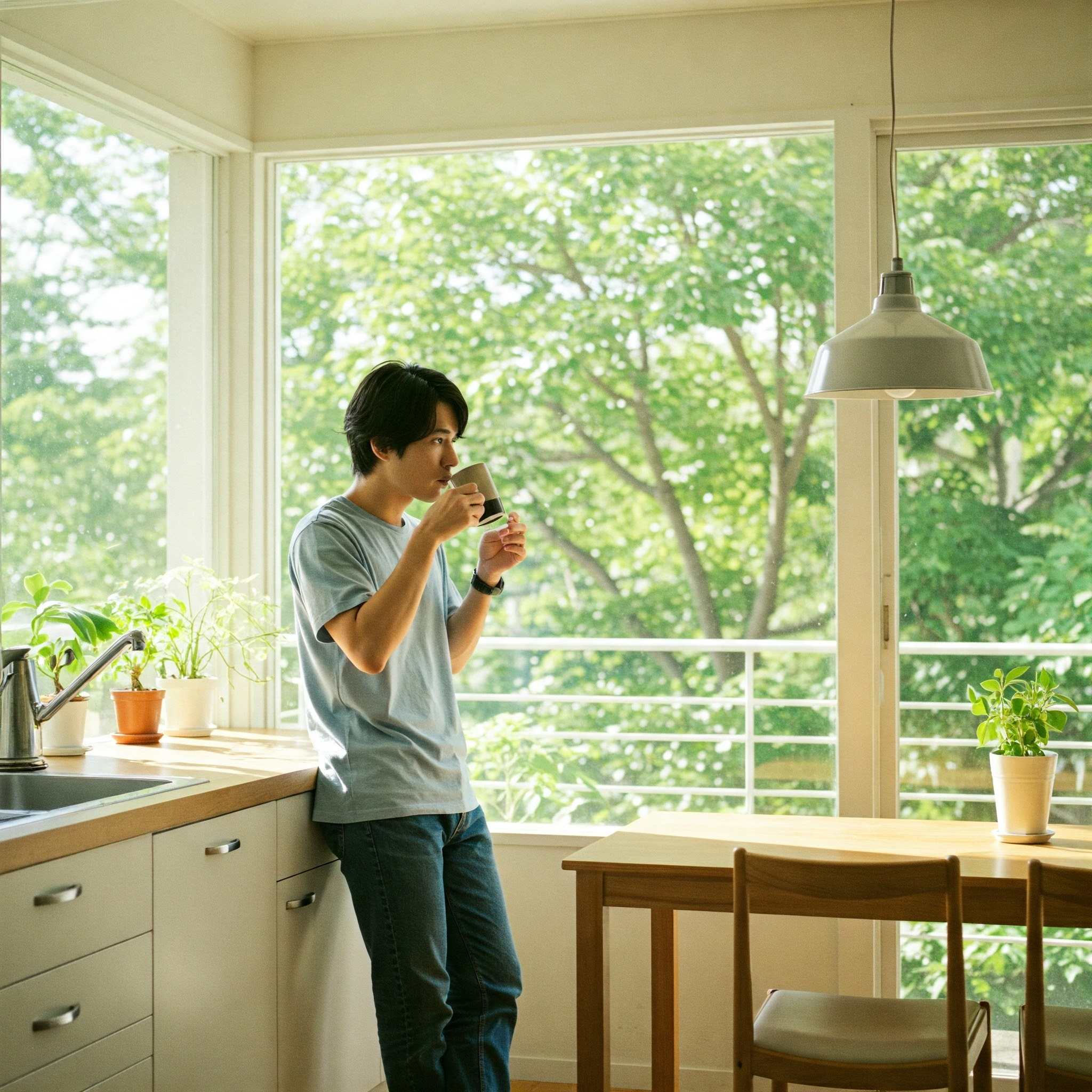 男性がコーヒーを飲んでいる
