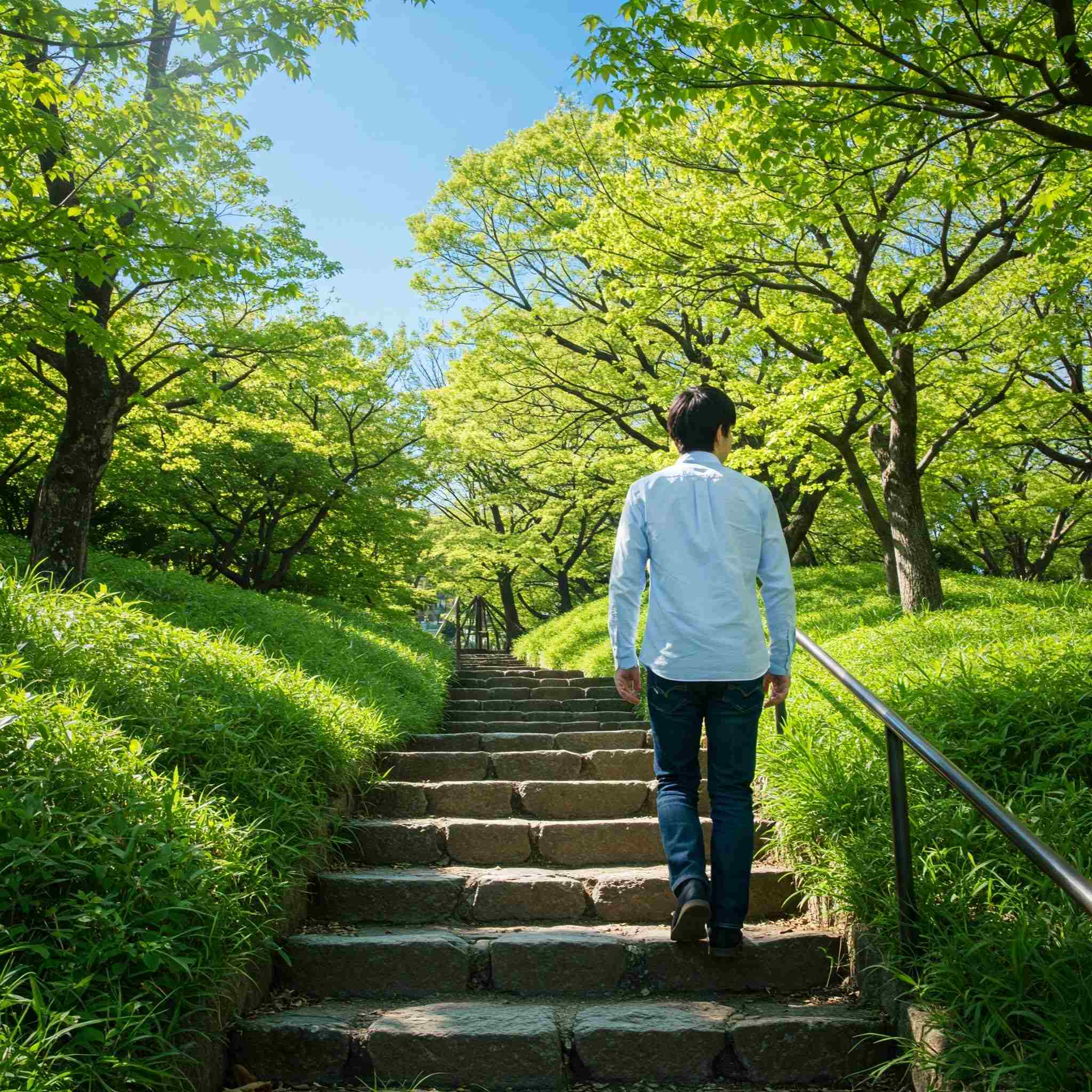 男性が階段を上っている