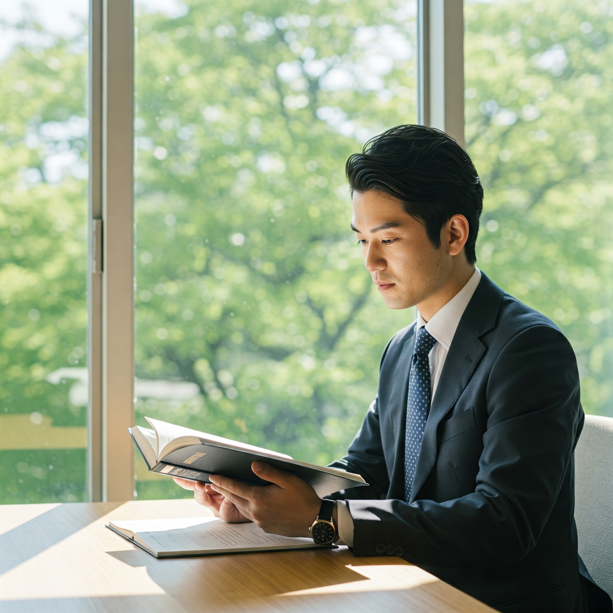 男性が資料を読んでいる