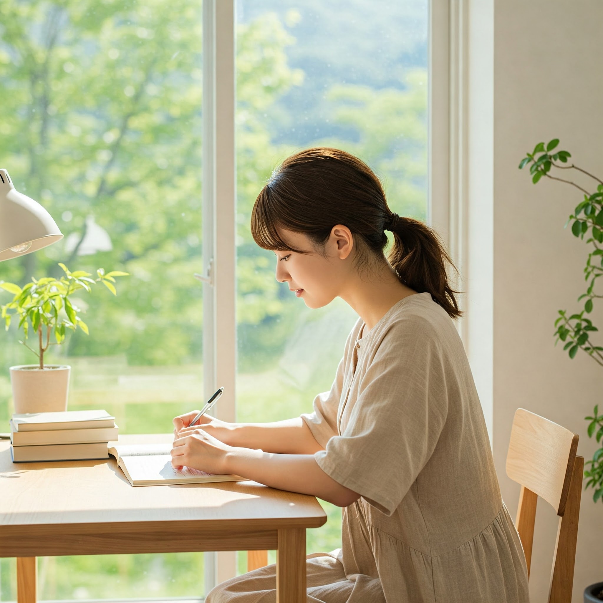 女性が資格の勉強をしている